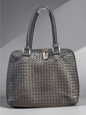Vintage Ganson San Francisco Woven Leather Satchel Black Intrecciato Bag